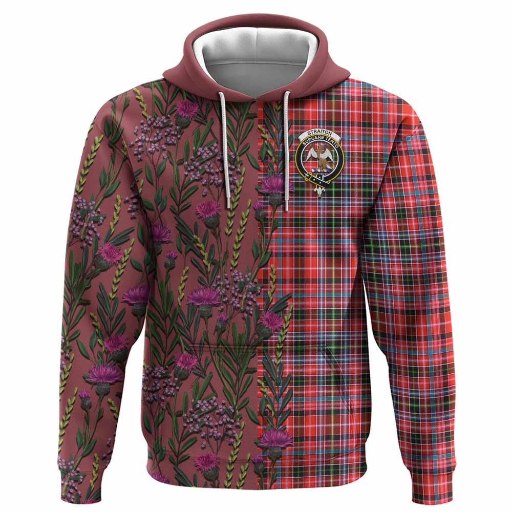 ScotsTee Shop Scottish Straiton Family Crest Tartan Hoodie Scottish Thistle Flower Half Style