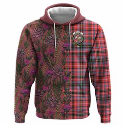 ScotsTee Shop Scottish Straiton Family Crest Tartan Hoodie Scottish Thistle Flower Half Style