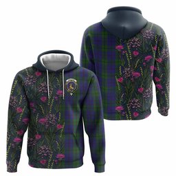 ScotsTee Shop Scottish Strachan Family Crest Tartan Hoodie Scottish Thistle Flower Half Style