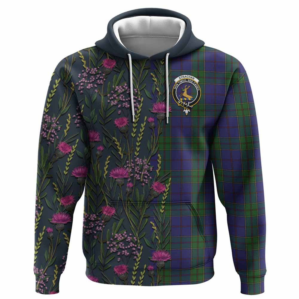 ScotsTee Shop Scottish Strachan Family Crest Tartan Hoodie Scottish Thistle Flower Half Style