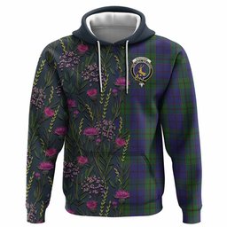 ScotsTee Shop Scottish Strachan Family Crest Tartan Hoodie Scottish Thistle Flower Half Style