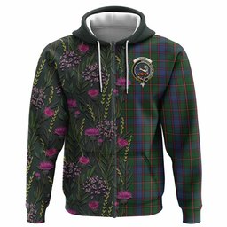 ScotsTee Shop Scottish Skene Family Crest Tartan Hoodie Scottish Thistle Flower Half Style