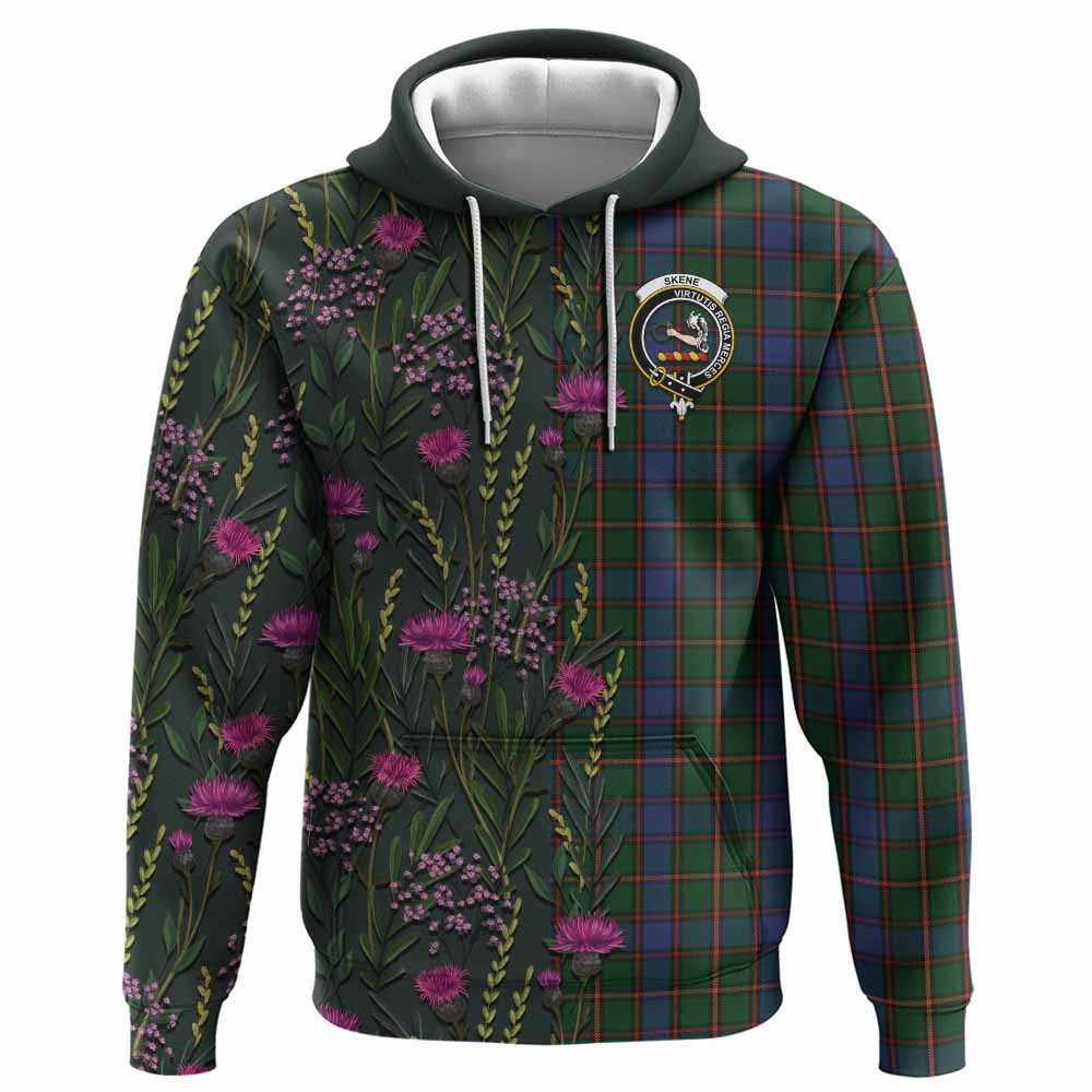ScotsTee Shop Scottish Skene Family Crest Tartan Hoodie Scottish Thistle Flower Half Style
