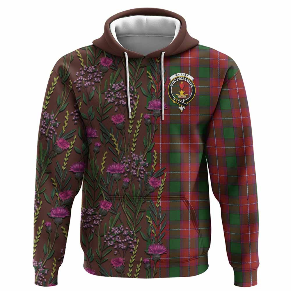 ScotsTee Shop Scottish Rattray Family Crest Tartan Hoodie Scottish Thistle Flower Half Style