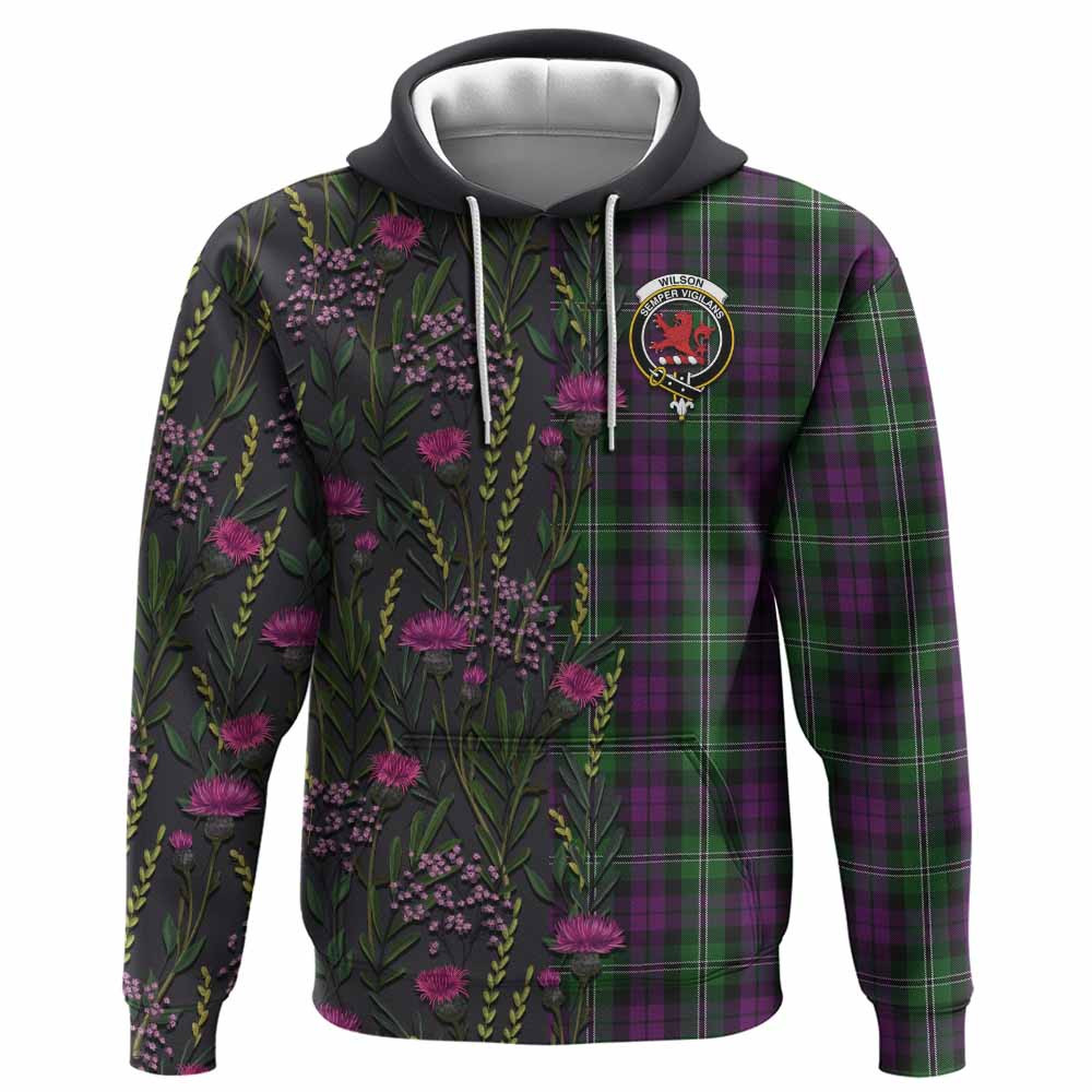 ScotsTee Shop Scottish Wilson Family Crest Tartan Hoodie Scottish Thistle Flower Half Style