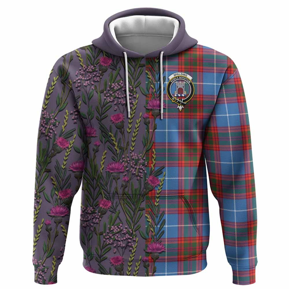 ScotsTee Shop Scottish Spalding Family Crest Tartan Hoodie Scottish Thistle Flower Half Style