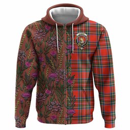 ScotsTee Shop Scottish Stewart (Stuart) Family Crest Tartan Hoodie Scottish Thistle Flower Half Style