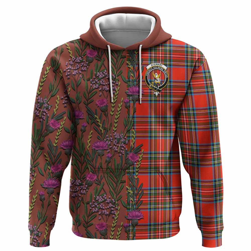ScotsTee Shop Scottish Stewart (Stuart) Family Crest Tartan Hoodie Scottish Thistle Flower Half Style