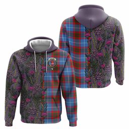 ScotsTee Shop Scottish Pentland Family Crest Tartan Hoodie Scottish Thistle Flower Half Style