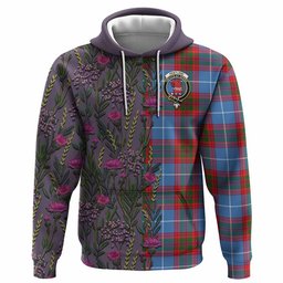 ScotsTee Shop Scottish Pentland Family Crest Tartan Hoodie Scottish Thistle Flower Half Style
