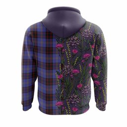 ScotsTee Shop Scottish Rutherford Family Crest Tartan Hoodie Scottish Thistle Flower Half Style