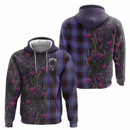 ScotsTee Shop Scottish Rutherford Family Crest Tartan Hoodie Scottish Thistle Flower Half Style