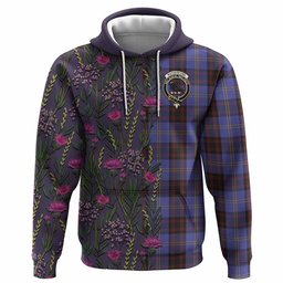 ScotsTee Shop Scottish Rutherford Family Crest Tartan Hoodie Scottish Thistle Flower Half Style