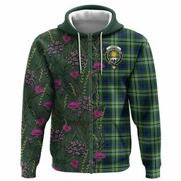 ScotsTee Shop Scottish Purves Family Crest Tartan Hoodie Scottish Thistle Flower Half Style