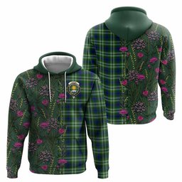 ScotsTee Shop Scottish Purves Family Crest Tartan Hoodie Scottish Thistle Flower Half Style