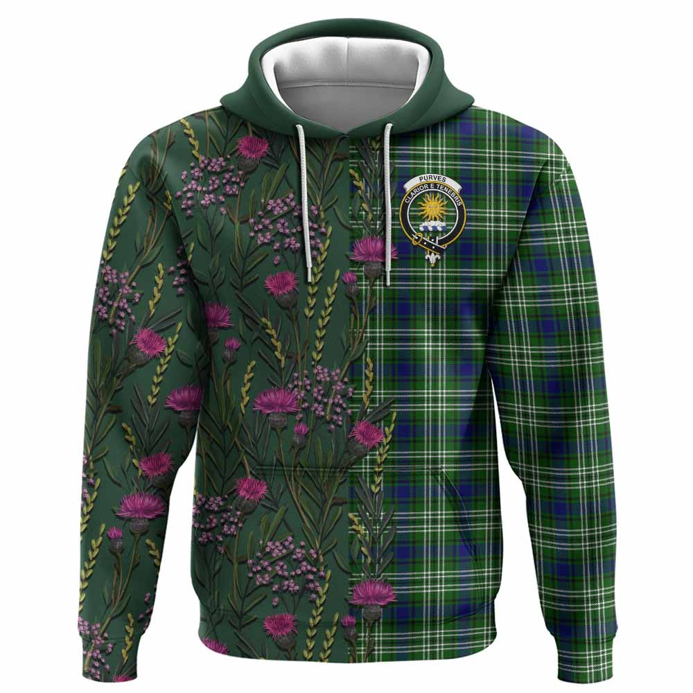 ScotsTee Shop Scottish Purves Family Crest Tartan Hoodie Scottish Thistle Flower Half Style