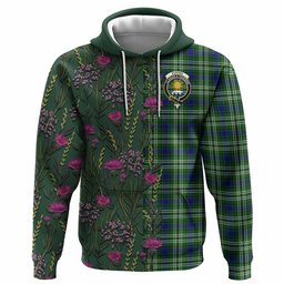 ScotsTee Shop Scottish Purves Family Crest Tartan Hoodie Scottish Thistle Flower Half Style