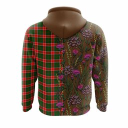 ScotsTee Shop Scottish Pollock Family Crest Tartan Hoodie Scottish Thistle Flower Half Style