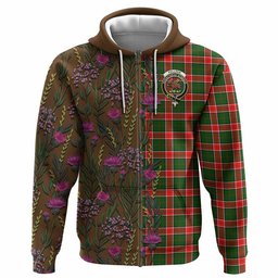 ScotsTee Shop Scottish Pollock Family Crest Tartan Hoodie Scottish Thistle Flower Half Style