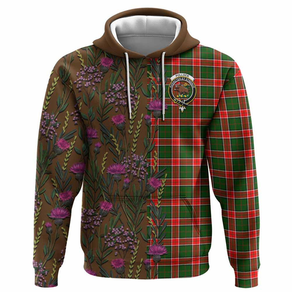 ScotsTee Shop Scottish Pollock Family Crest Tartan Hoodie Scottish Thistle Flower Half Style