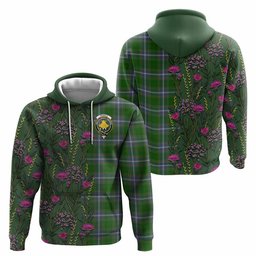 ScotsTee Shop Scottish Pringle Family Crest Tartan Hoodie Scottish Thistle Flower Half Style