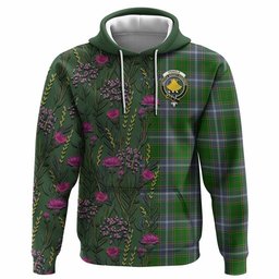 ScotsTee Shop Scottish Pringle Family Crest Tartan Hoodie Scottish Thistle Flower Half Style