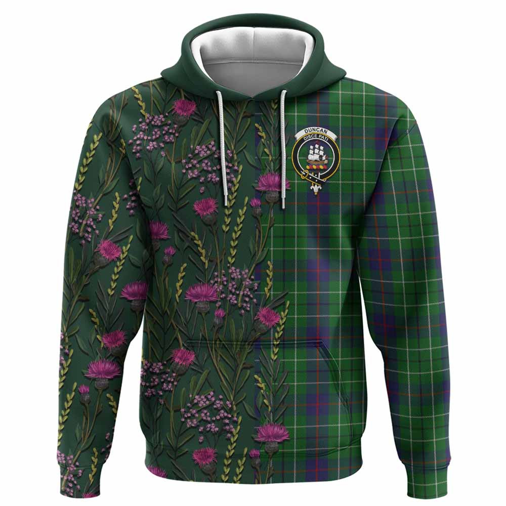 ScotsTee Shop Scottish Duncan Family Crest Tartan Hoodie Scottish Thistle Flower Half Style