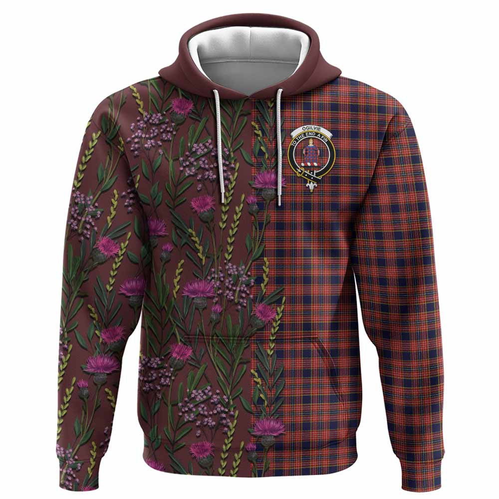 ScotsTee Shop Scottish Ogilvie (Ogilvy) Family Crest Tartan Hoodie Scottish Thistle Flower Half Style