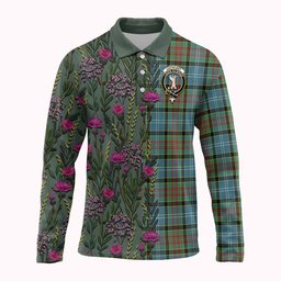 ScotsTee Shop Scottish Cathcart Family Crest Tartan Polo Shirt Scottish Thistle Flower Half Style