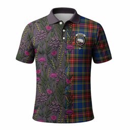 ScotsTee Shop Scottish Bethune Family Crest Tartan Polo Shirt Scottish Thistle Flower Half Style