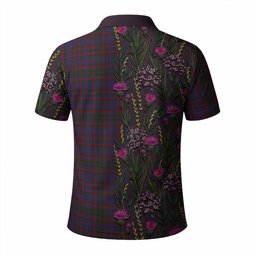 ScotsTee Shop Scottish Cumming Family Crest Tartan Polo Shirt Scottish Thistle Flower Half Style