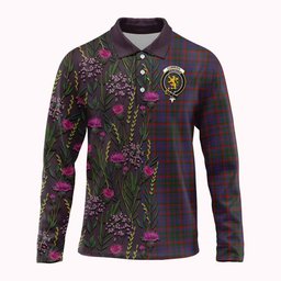 ScotsTee Shop Scottish Cumming Family Crest Tartan Polo Shirt Scottish Thistle Flower Half Style