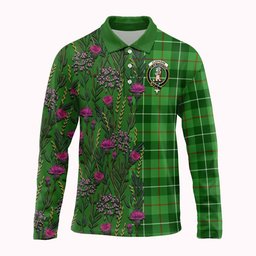 ScotsTee Shop Scottish Clephane (Clephan) Family Crest Tartan Polo Shirt Scottish Thistle Flower Half Style