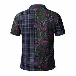 ScotsTee Shop Scottish Clark (Clarke) Family Crest Tartan Polo Shirt Scottish Thistle Flower Half Style