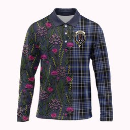 ScotsTee Shop Scottish Clark (Clarke) Family Crest Tartan Polo Shirt Scottish Thistle Flower Half Style