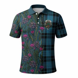 ScotsTee Shop Scottish Clergy Family Crest Tartan Polo Shirt Scottish Thistle Flower Half Style