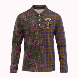 ScotsTee Shop Scottish Balfour Family Crest Tartan Polo Shirt Scottish Thistle Flower Half Style