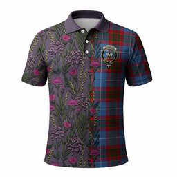 ScotsTee Shop Scottish Congilton Family Crest Tartan Polo Shirt Scottish Thistle Flower Half Style