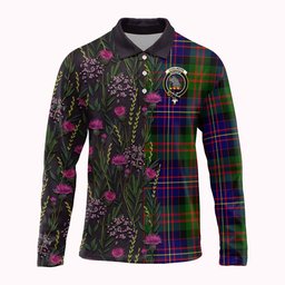 ScotsTee Shop Scottish Chalmers Family Crest Tartan Polo Shirt Scottish Thistle Flower Half Style