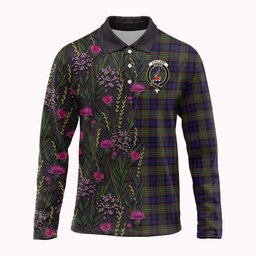 ScotsTee Shop Scottish Clelland Family Crest Tartan Polo Shirt Scottish Thistle Flower Half Style
