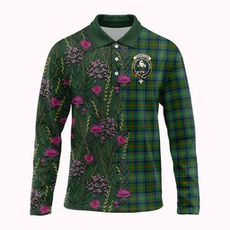 ScotsTee Shop Scottish Cranstoun (Cranston) Family Crest Tartan Polo Shirt Scottish Thistle Flower Half Style
