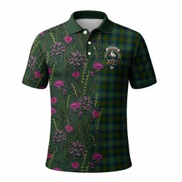 ScotsTee Shop Scottish Cranstoun (Cranston) Family Crest Tartan Polo Shirt Scottish Thistle Flower Half Style