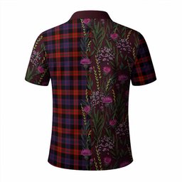 ScotsTee Shop Scottish Brown (Broun) Family Crest Tartan Polo Shirt Scottish Thistle Flower Half Style