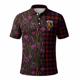 ScotsTee Shop Scottish Brown (Broun) Family Crest Tartan Polo Shirt Scottish Thistle Flower Half Style