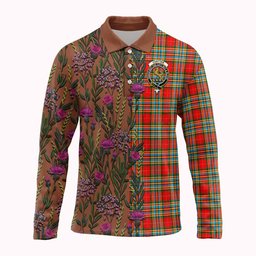 ScotsTee Shop Scottish Chattan Family Crest Tartan Polo Shirt Scottish Thistle Flower Half Style