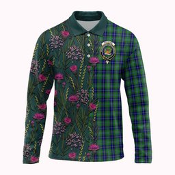 ScotsTee Shop Scottish Douglas Family Crest Tartan Polo Shirt Scottish Thistle Flower Half Style