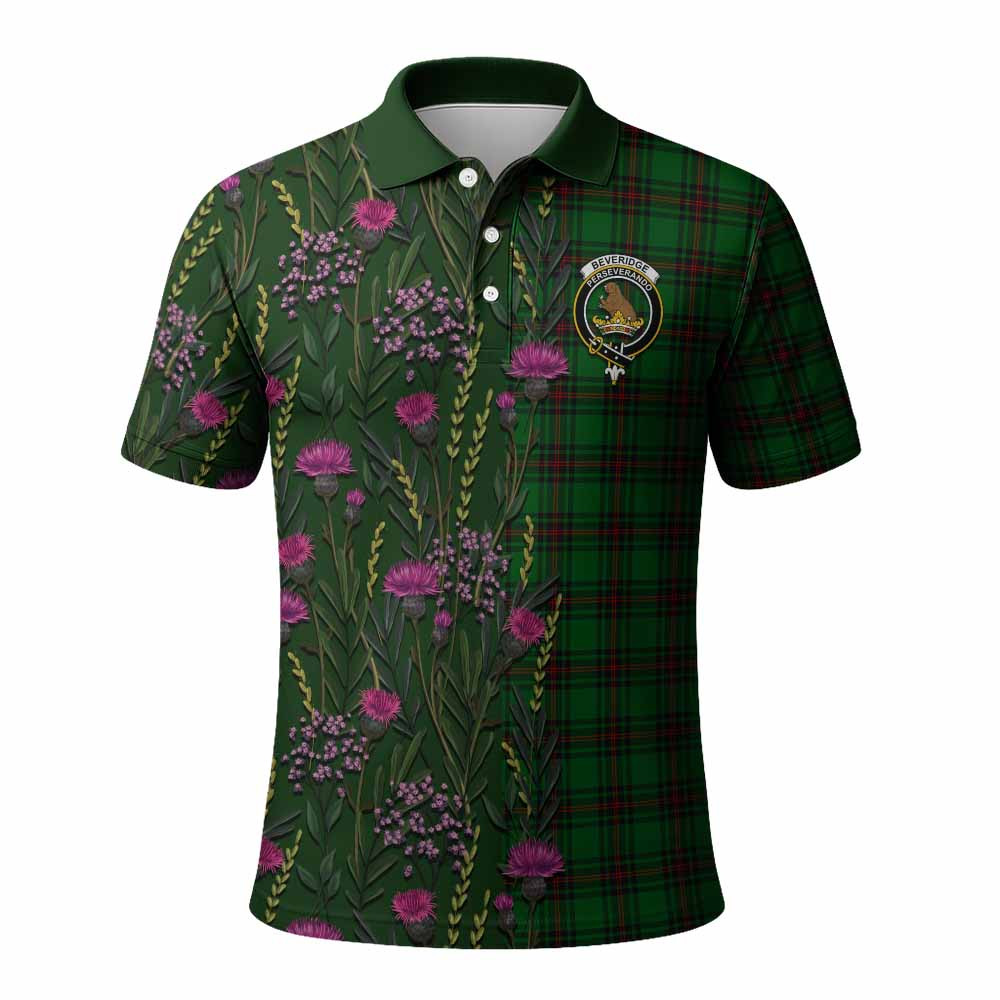 ScotsTee Shop Scottish Beveridge Family Crest Tartan Polo Shirt Scottish Thistle Flower Half Style