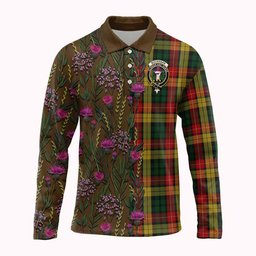ScotsTee Shop Scottish Buchanan Family Crest Tartan Polo Shirt Scottish Thistle Flower Half Style