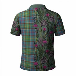 ScotsTee Shop Scottish Colville Family Crest Tartan Polo Shirt Scottish Thistle Flower Half Style