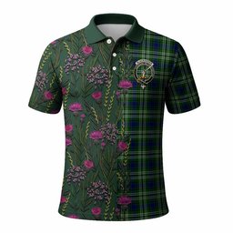 ScotsTee Shop Scottish Blackadder Family Crest Tartan Polo Shirt Scottish Thistle Flower Half Style